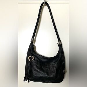 Brighton Barbados Ziptop Hobo, Black Pebbled Leather